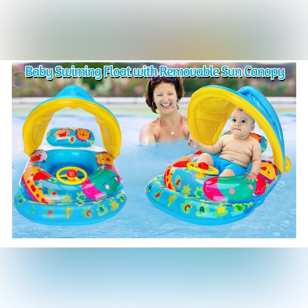 Kids Baby Toddler Toy Pool Float with Removable Canopy & Steering Wheel